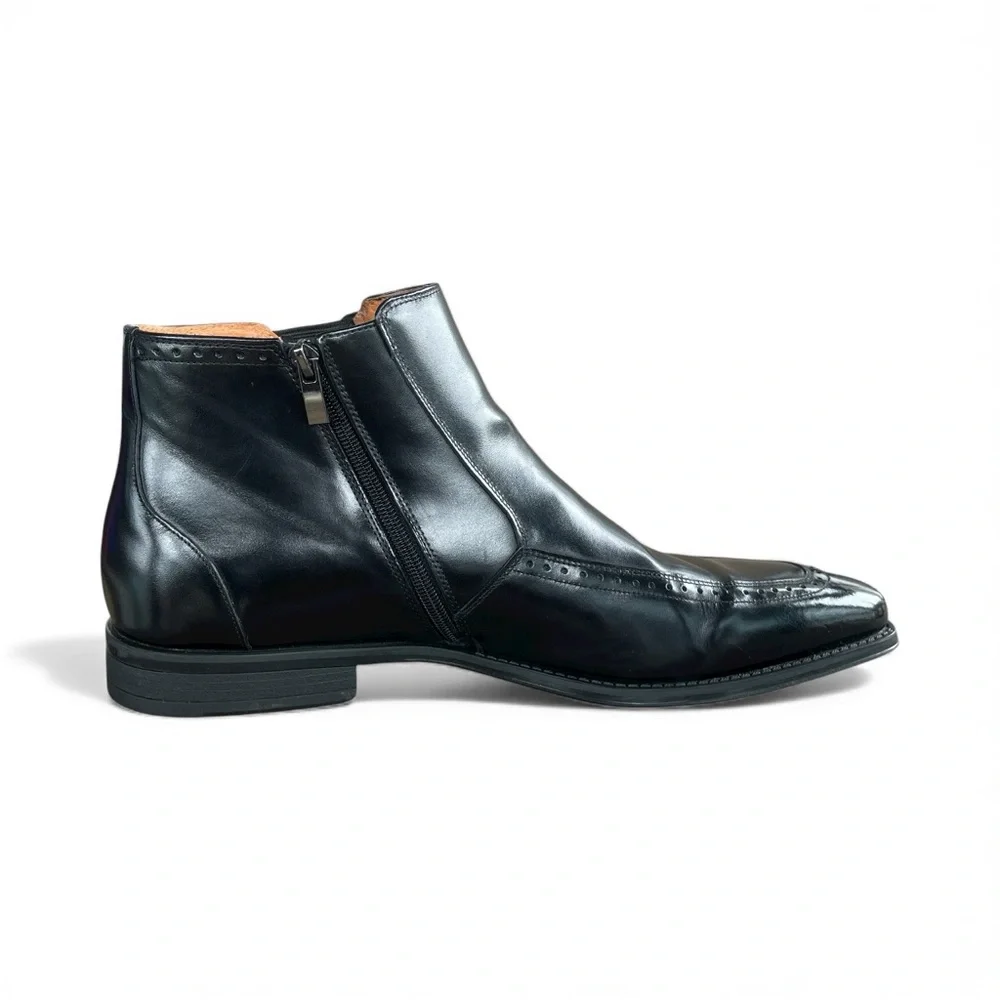 Stacy Adams Men’s Black Leather Ankle Boots Zip Dress Shoes Memory Foam Sz 13 - Picture 3 of 10